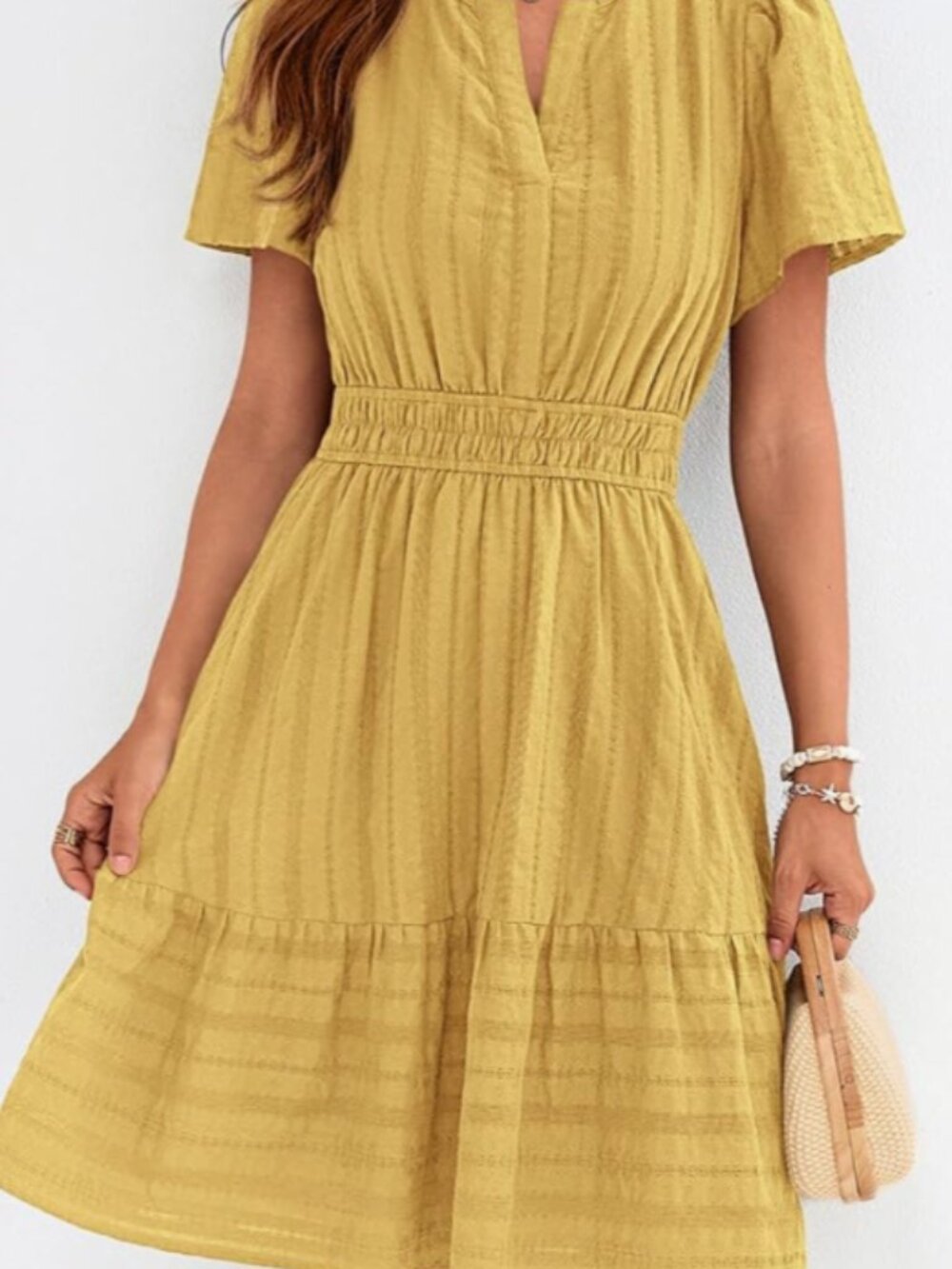 Beautiful Yellow Women's Short Sleeve Mini Summer Dress